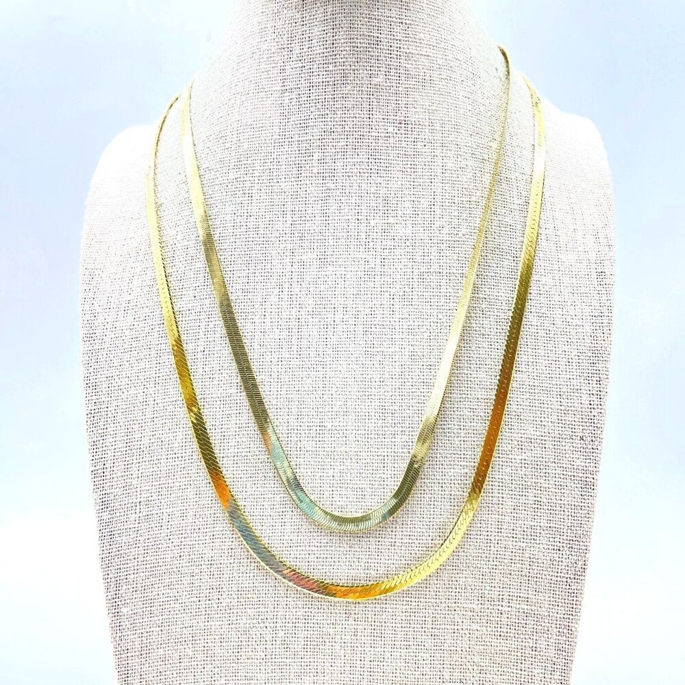 Herringbone Chain Necklaces Lot of 2 Gold Tone Classic Career Everyday Workwear